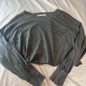 Free People Gray Long Sleeve Crop Top